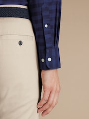Charles Tyrwhitt Blue Gingham Button-Down Washed Oxford Slim Fit 100% Cotton Shirt - Image 5 of 7