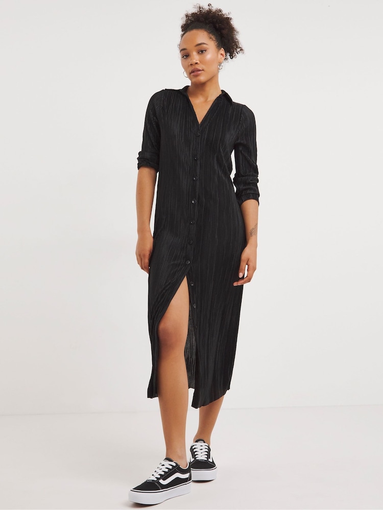 Simply Be Black Plissé Shirt Dress - Image 1 of 5