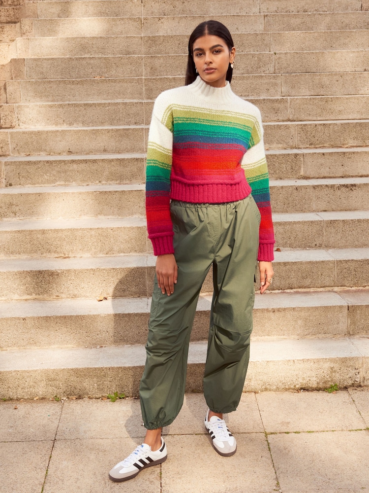 Multicolour Stripe Cropped High Neck Long Sleeve Jumper - Image 2 of 7