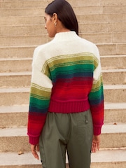 Multicolour Stripe Cropped High Neck Long Sleeve Jumper - Image 4 of 7