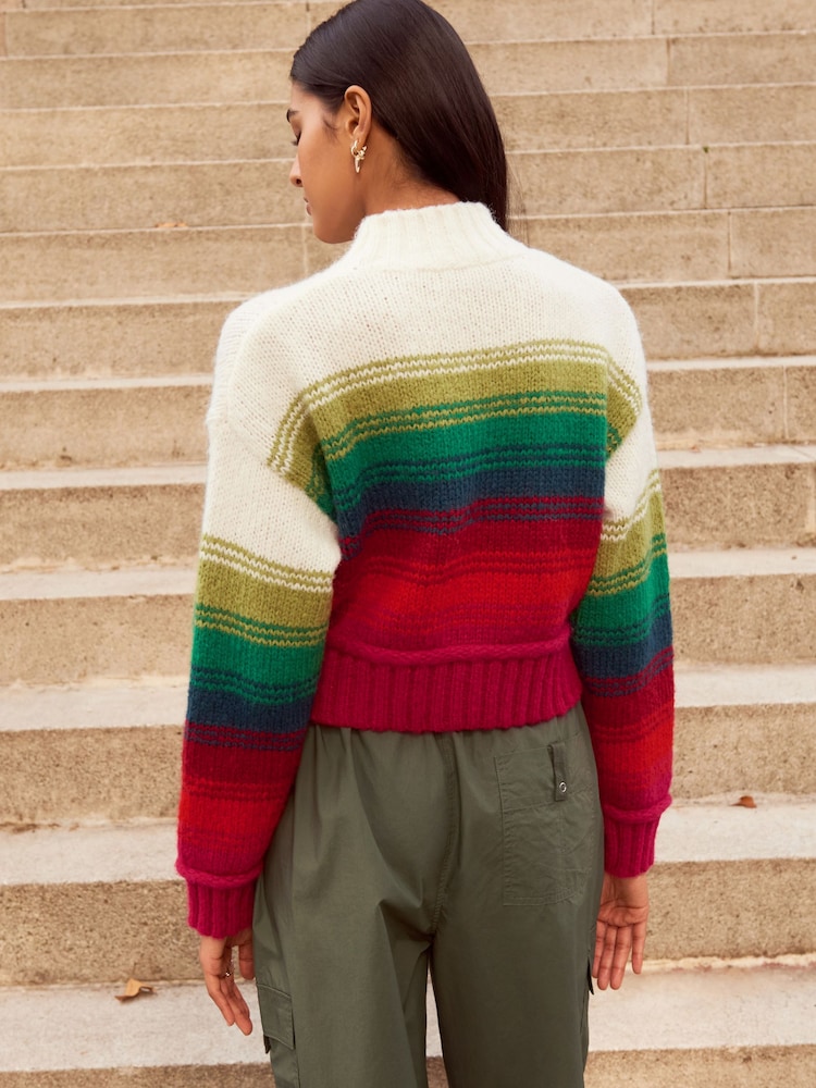 Multicolour Stripe Cropped High Neck Long Sleeve Jumper - Image 4 of 7