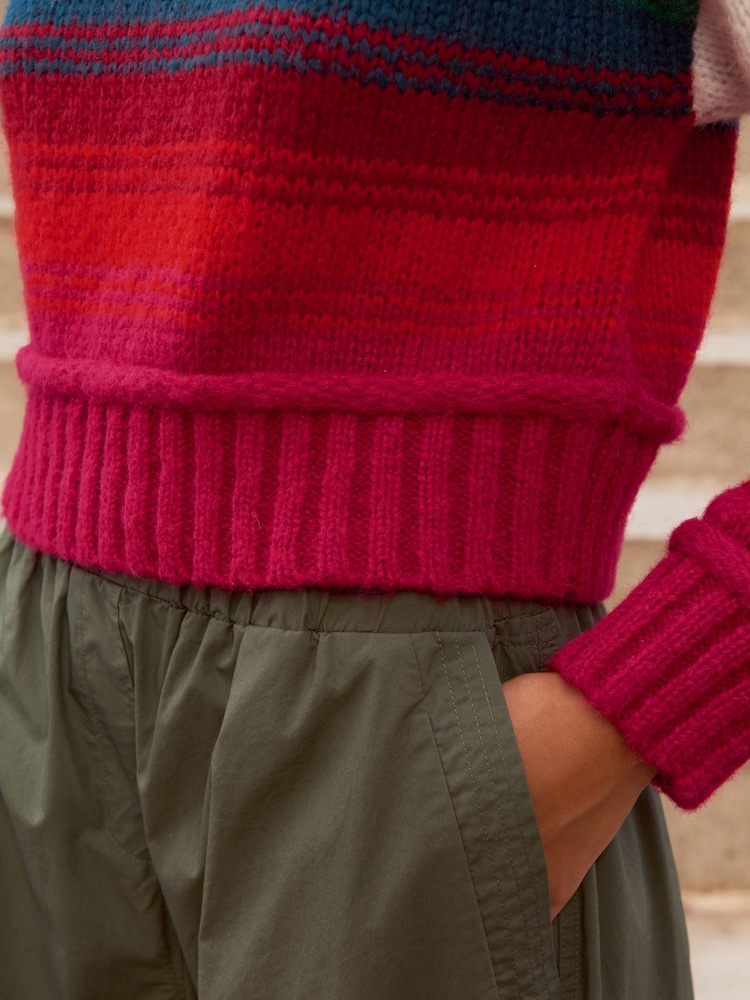 Multicolour Stripe Cropped High Neck Long Sleeve Jumper - Image 5 of 7