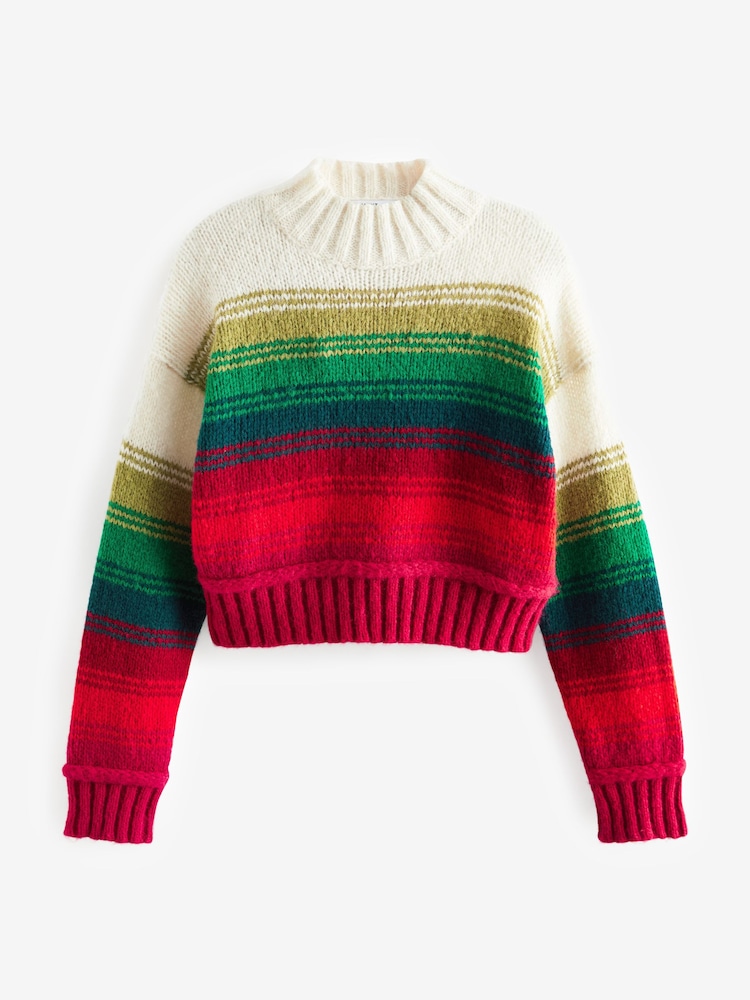 Multicolour Stripe Cropped High Neck Long Sleeve Jumper - Image 6 of 7