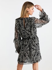 Monochrom geblümt - Langärmeliges Minikleid mit Rüschen - Bild 3 von 7