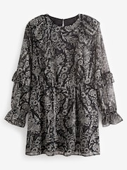 Monochrom geblümt - Langärmeliges Minikleid mit Rüschen - Bild 6 von 7