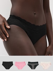 Black/Pink Heart Print Short Cotton and Lace Knickers 4 Pack - Image 1 of 10