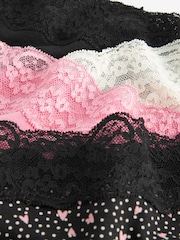 Black/Pink Heart Print Short Cotton and Lace Knickers 4 Pack - Image 10 of 10