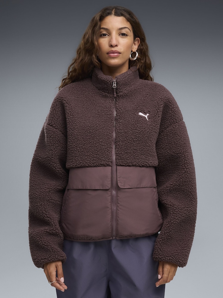 Puma Brown Re:Fibre Fleece Relaxed Jacket - Image 1 of 6 Puma Brown Re:Fibre Fleece Relaxed Jacket - Image 1 of 6