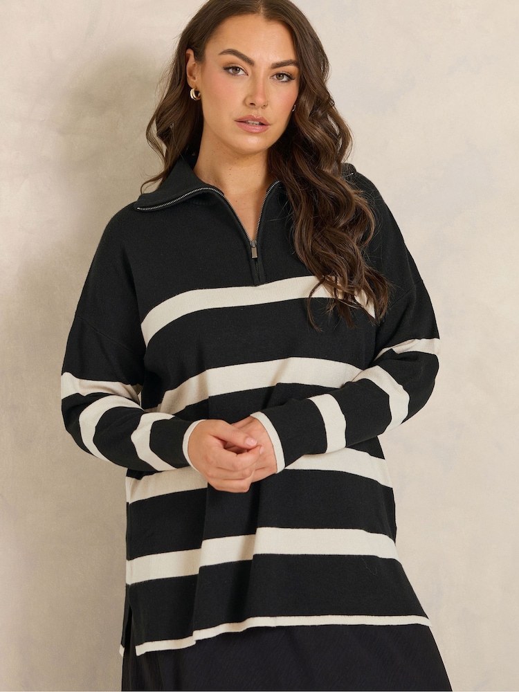 Evans Black Stripe Quarter Zip Jumper - Image 1 of 6 Evans Black Stripe Quarter Zip Jumper - Image 1 of 6