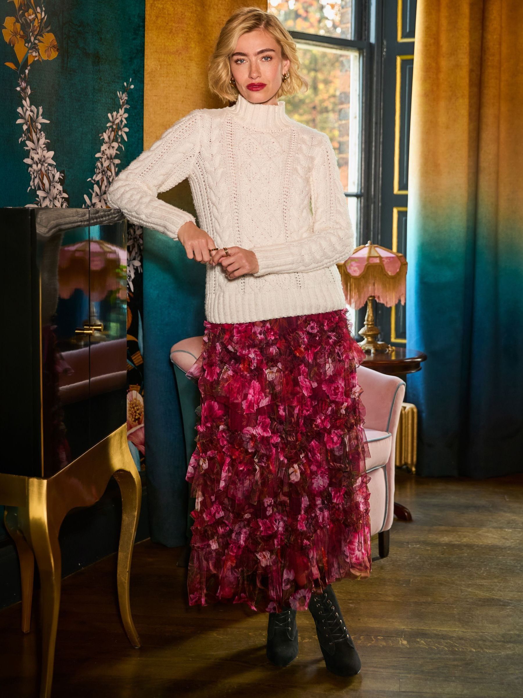Joe Browns Women's Red Floral Print Tie Tulle Maxi Skirt - Image 1
