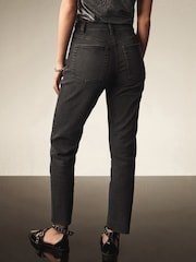 Black Embellished Relaxed Slim Raw Hem Jeans - Image 3 of 8