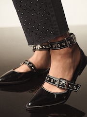Black Embellished Relaxed Slim Raw Hem Jeans - Image 5 of 8