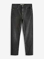 Black Embellished Relaxed Slim Raw Hem Jeans - Image 6 of 8