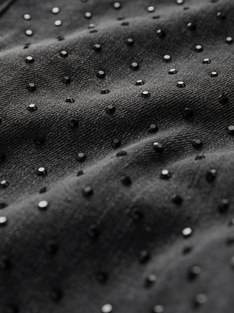 Black Embellished Relaxed Slim Raw Hem Jeans - Image 8 of 8