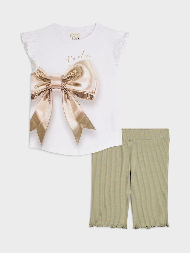 River Island White Bow Graphic T-Shirt & Leggings Set - Image 1 of 5 River Island White Bow Graphic T-Shirt & Leggings Set - Image 1 of 5