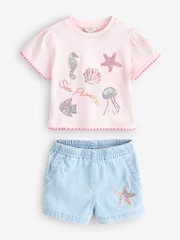 River Island Blue Sealife T-Shirt & Shorts Set - Image 1 of 1