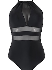 Pour Moi Black High Neck Mesh Insert Control Swimsuit - Image 2 of 3