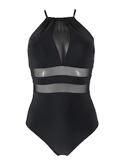 Pour Moi Black High Neck Mesh Insert Control Swimsuit - Image 4 of 5