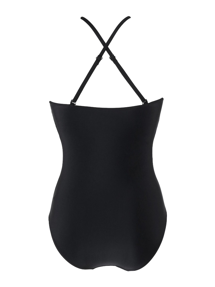 Pour Moi Black High Neck Mesh Insert Control Swimsuit - Image 5 of 5
