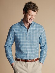 Charles Tyrwhitt Blue Windowpane Check Non-iron Twill Slim Fit 100% Cotton Shirt - Image 2 of 7