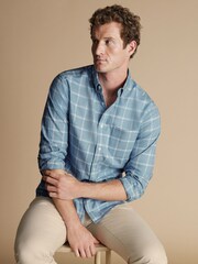 Charles Tyrwhitt Blue Windowpane Check Non-iron Twill Slim Fit 100% Cotton Shirt - Image 3 of 7