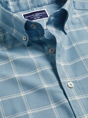 Charles Tyrwhitt Blue Windowpane Check Non-iron Twill Slim Fit 100% Cotton Shirt - Image 6 of 7