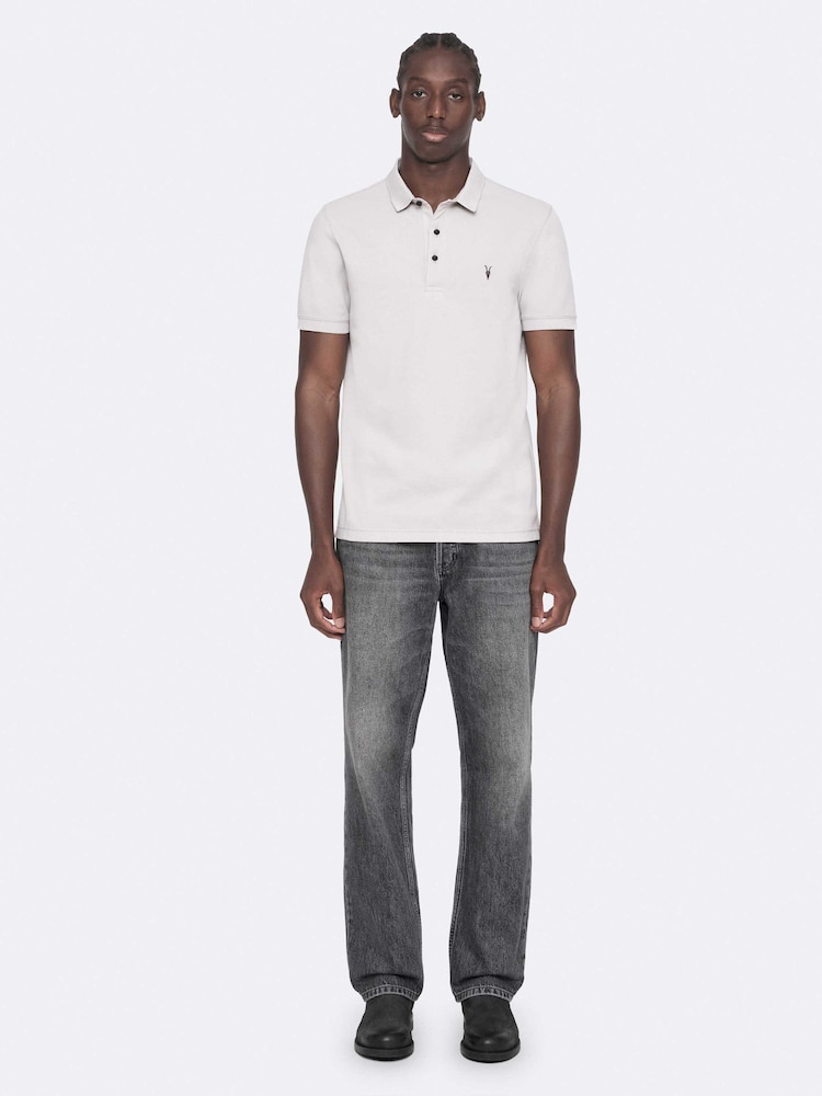 AllSaints Off White Reform Short Sleeve Polo Shirt - Image 2 of 8 AllSaints Off White Reform Short Sleeve Polo Shirt - Image 2 of 8