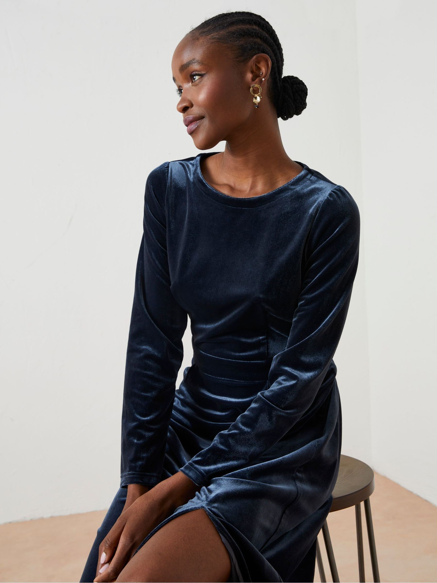 Navy velvet midi dress outlet