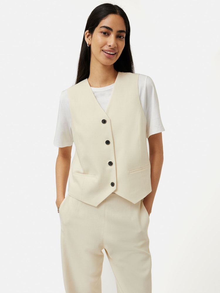 Jigsaw Cream Hopsack Tailored Waistcoat - Image 1 of 7