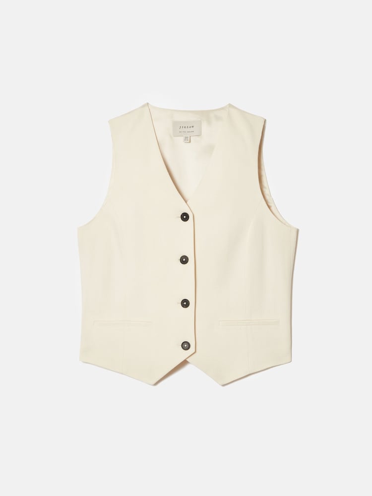 Jigsaw Cream Hopsack Tailored Waistcoat - Image 7 of 7