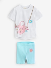 River Island White Bag Front Graphic Top & Cycling Shorts Set - Image 1 of 1