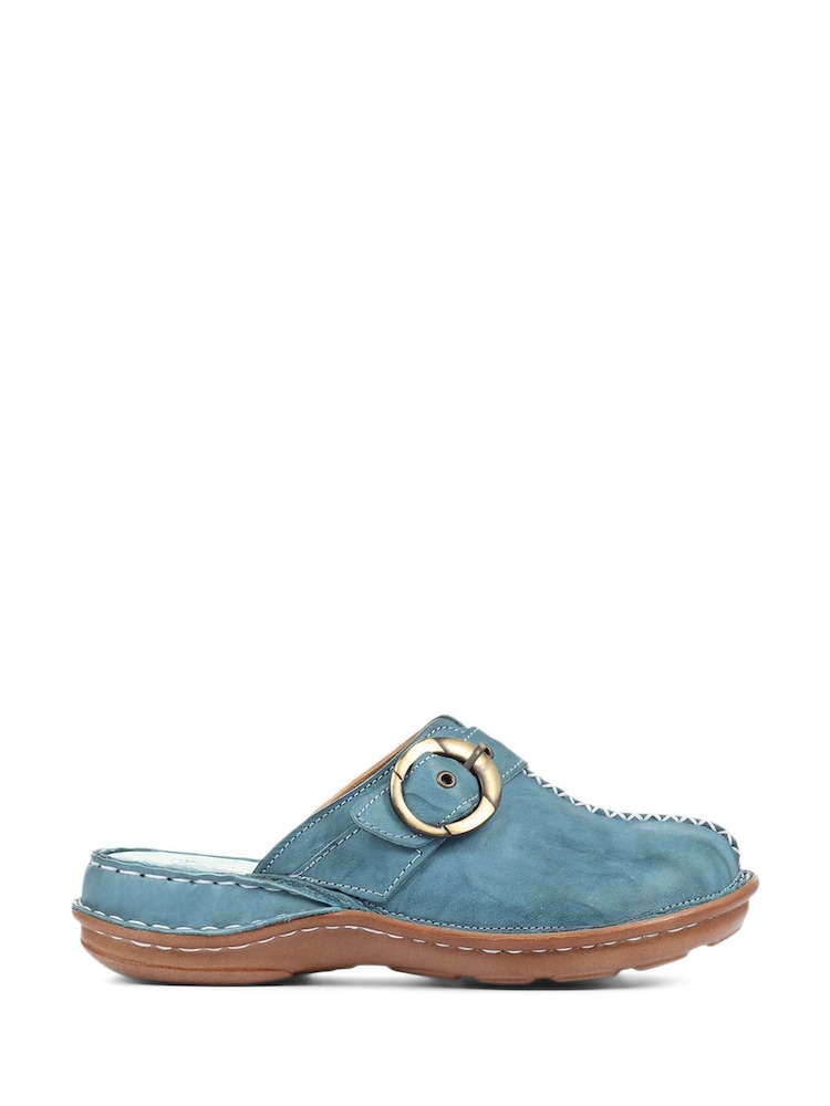 Pavers Blue Denim Ladies Lightweight Leather Clogs - Image 1 of 5