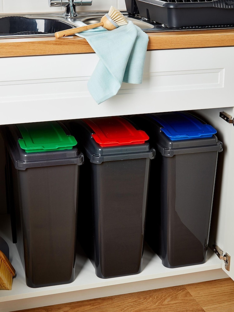 Wham 3 Piece Grey 25L Plastic Recycle Bin - Image 1 of 6