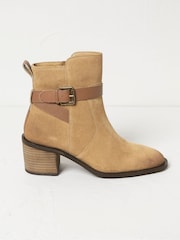 FatFace Freya Brown Suede Block Heel Ankle Boots - Image 1 of 4