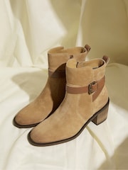 FatFace Freya Brown Suede Block Heel Ankle Boots - Image 3 of 4