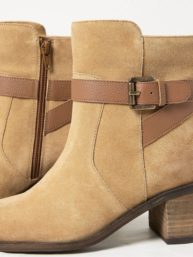 FatFace Freya Brown Suede Block Heel Ankle Boots - Image 4 of 4