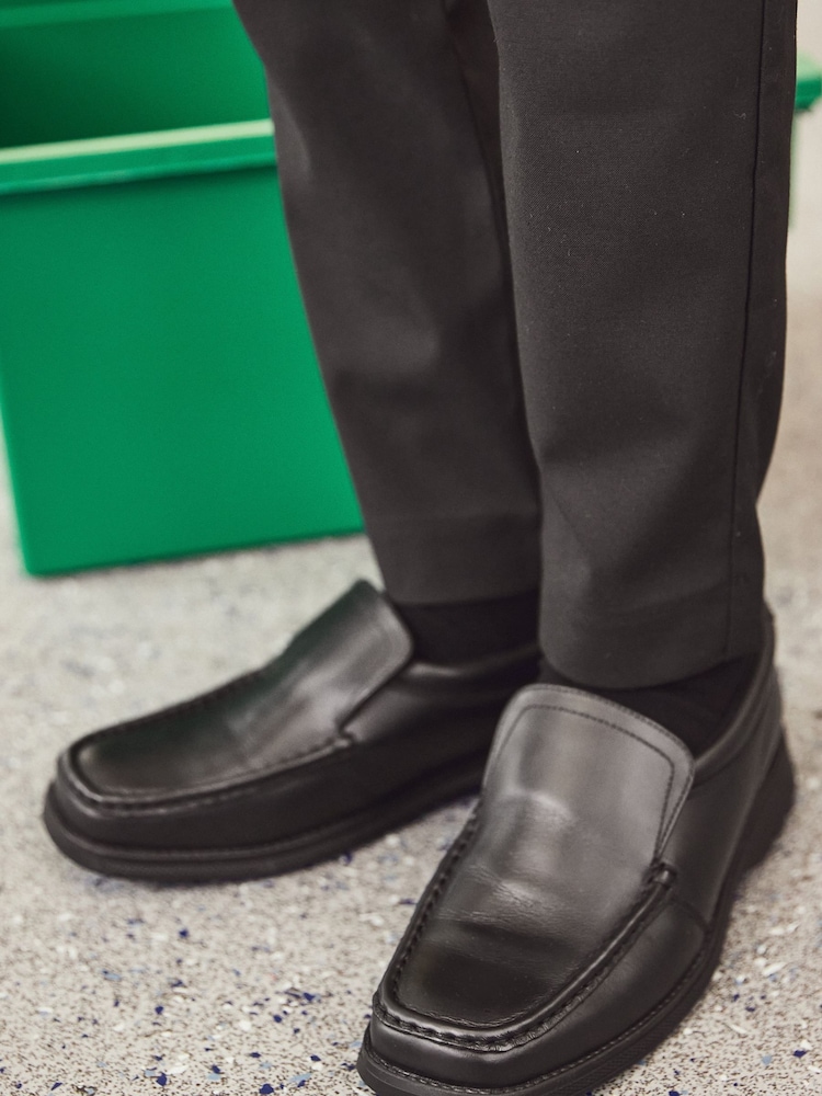 Black Standard Fit (F) School Leather Loafer Shoes - Image 1 of 8