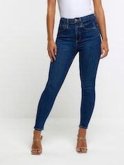 River Island Blue Petite High Rise Bum Sculpt Skinny Jeans - Image 1 of 6
