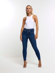 River Island Blue Petite High Rise Bum Sculpt Skinny Jeans - Image 2 of 6