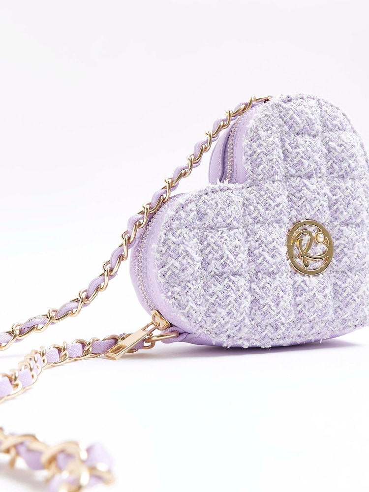 River Island Purple Girls Boucle Heart Xbody Bag - Image 4 of 4
