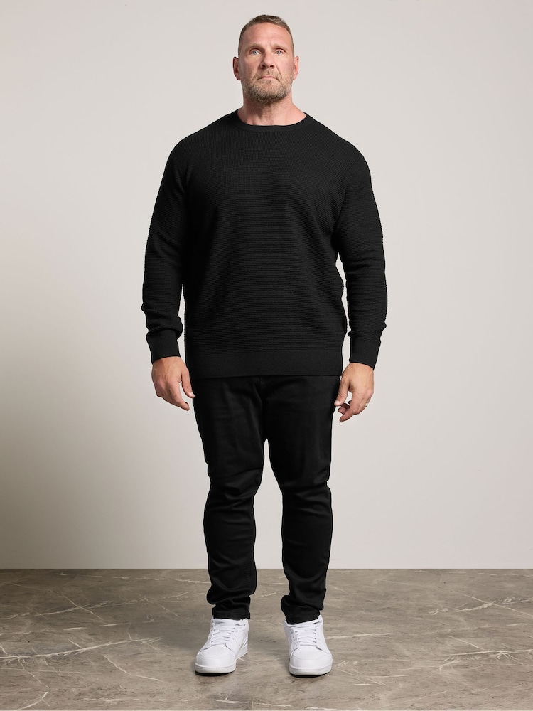 BadRhino Big & Tall Black Waffle Crew Neck Jumper - Image 2 of 4 BadRhino Big & Tall Black Waffle Crew Neck Jumper - Image 2 of 4
