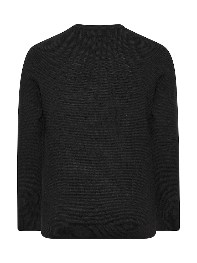 BadRhino Big & Tall Black Waffle Crew Neck Jumper - Image 4 of 4 BadRhino Big & Tall Black Waffle Crew Neck Jumper - Image 4 of 4