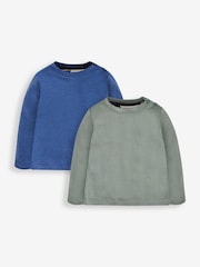 JoJo Maman Bébé Denim Blue & Khaki Green 2-Pack Plain Long Sleeved Tops - Image 1 of 7