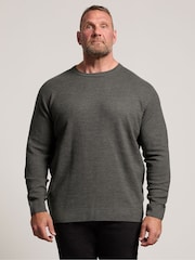 BadRhino Big & Tall Grey Waffle Crew Neck Jumper - Image 1 of 6