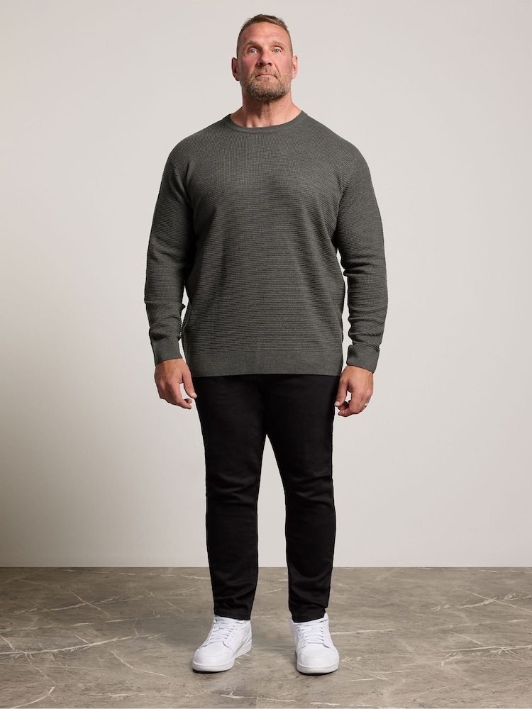 BadRhino Big & Tall Grey Waffle Crew Neck Jumper - Image 2 of 6 BadRhino Big & Tall Grey Waffle Crew Neck Jumper - Image 2 of 6
