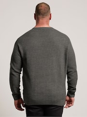 BadRhino Big & Tall Grey Waffle Crew Neck Jumper - Image 3 of 6