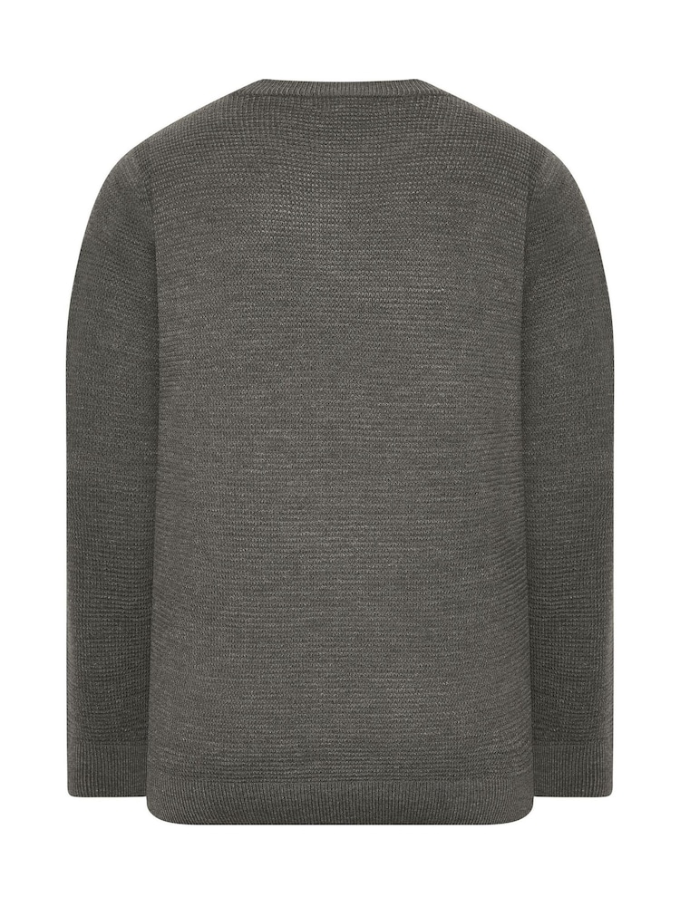 BadRhino Big & Tall Grey Waffle Crew Neck Jumper - Image 6 of 6 BadRhino Big & Tall Grey Waffle Crew Neck Jumper - Image 6 of 6