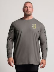 BadRhino Big & Tall Grey Long Dragon Print Long Sleeve T-Shirt - Image 1 of 6