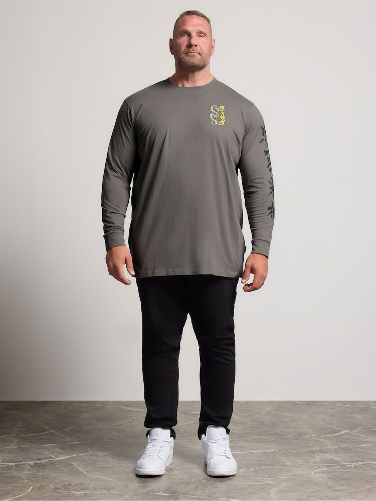 BadRhino Big & Tall Grey Long Dragon Print Long Sleeve T-Shirt - Image 2 of 6 BadRhino Big & Tall Grey Long Dragon Print Long Sleeve T-Shirt - Image 2 of 6