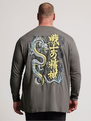 BadRhino Big & Tall Grey Long Dragon Print Long Sleeve T-Shirt - Image 3 of 6